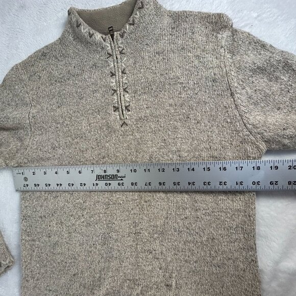 Woolrich Womens British Tan Knit 1/4 Zip Pullover Sweatshirt Small Wool Ramie - Picture 7 of 9